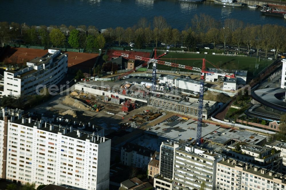Boulogne-Billancourt from above - Construction site to build a new multi-family residential complex on the grounds of the former Stade Le Gallo at Rue de SA?vres in Boulogne-Billancourt in Ile-de-France, France