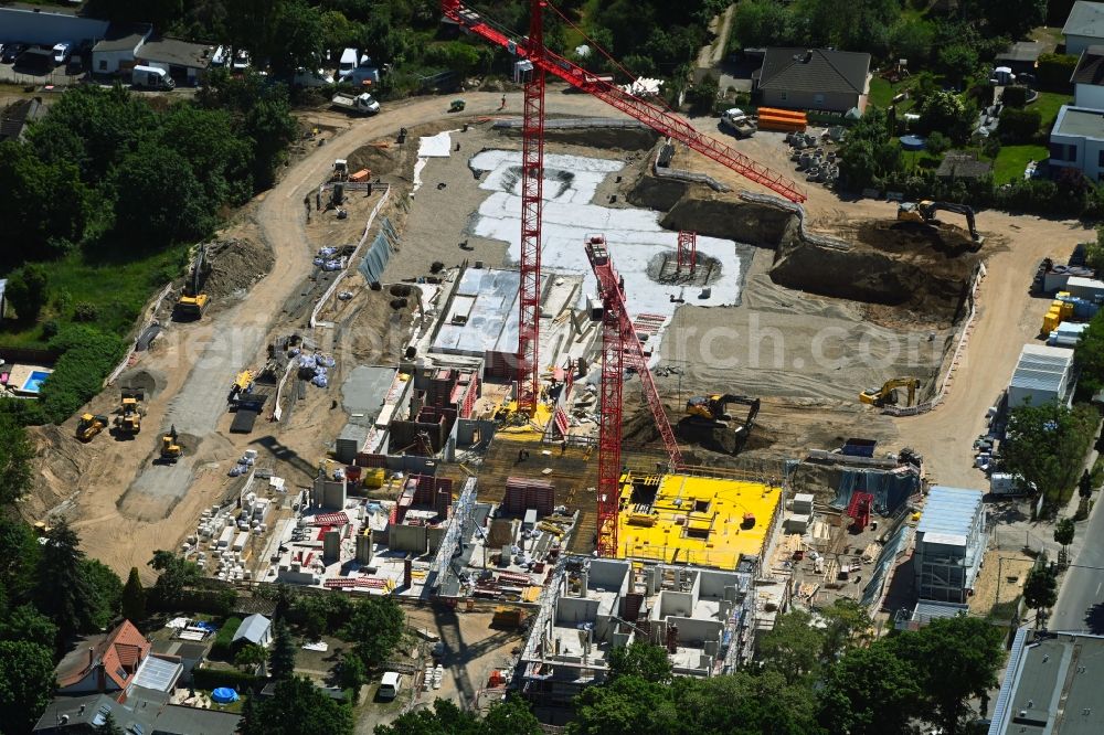 Aerial image Berlin - Construction site to build a new multi-family residential complex Germanenstrasse - Gruenauer Strasse in the district Altglienicke in Berlin, Germany