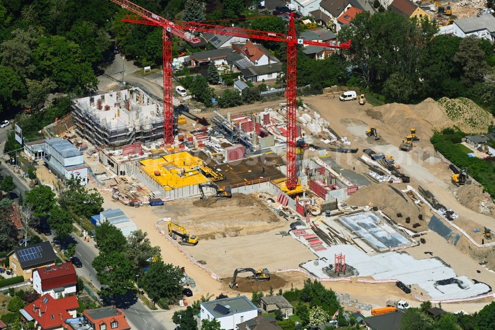 Berlin from above - Construction site to build a new multi-family residential complex Germanenstrasse - Gruenauer Strasse in the district Altglienicke in Berlin, Germany