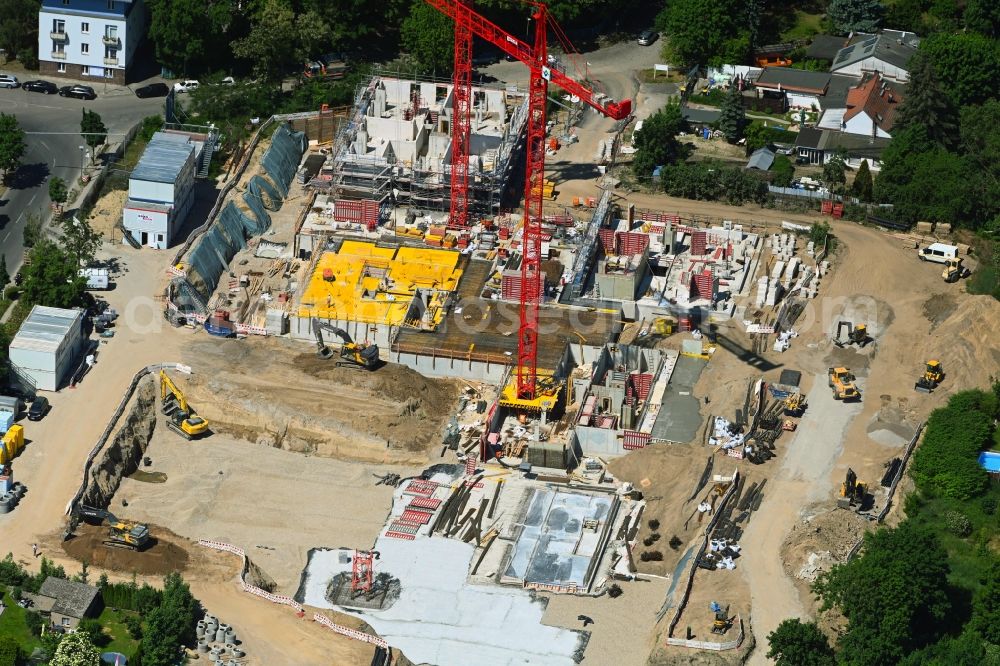 Aerial image Berlin - Construction site to build a new multi-family residential complex Germanenstrasse - Gruenauer Strasse in the district Altglienicke in Berlin, Germany