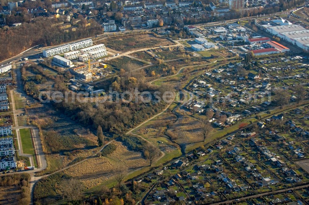 Aerial image Düsseldorf - Construction site to build a new multi-family residential complex Gerresheimer gardens of the Interhomes AG in the district Stadtbezirk 7 in Duesseldorf in the state North Rhine-Westphalia