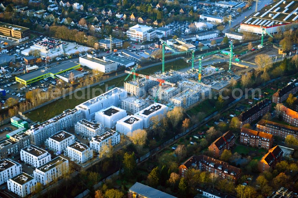 Aerial photograph Hamburg - Construction site to build a new multi-family residential complex on Gert-Marcus-Strasse in the district Gross Borstel in Hamburg, Germany