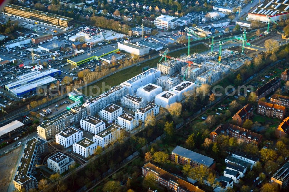 Hamburg from above - Construction site to build a new multi-family residential complex on Gert-Marcus-Strasse in the district Gross Borstel in Hamburg, Germany