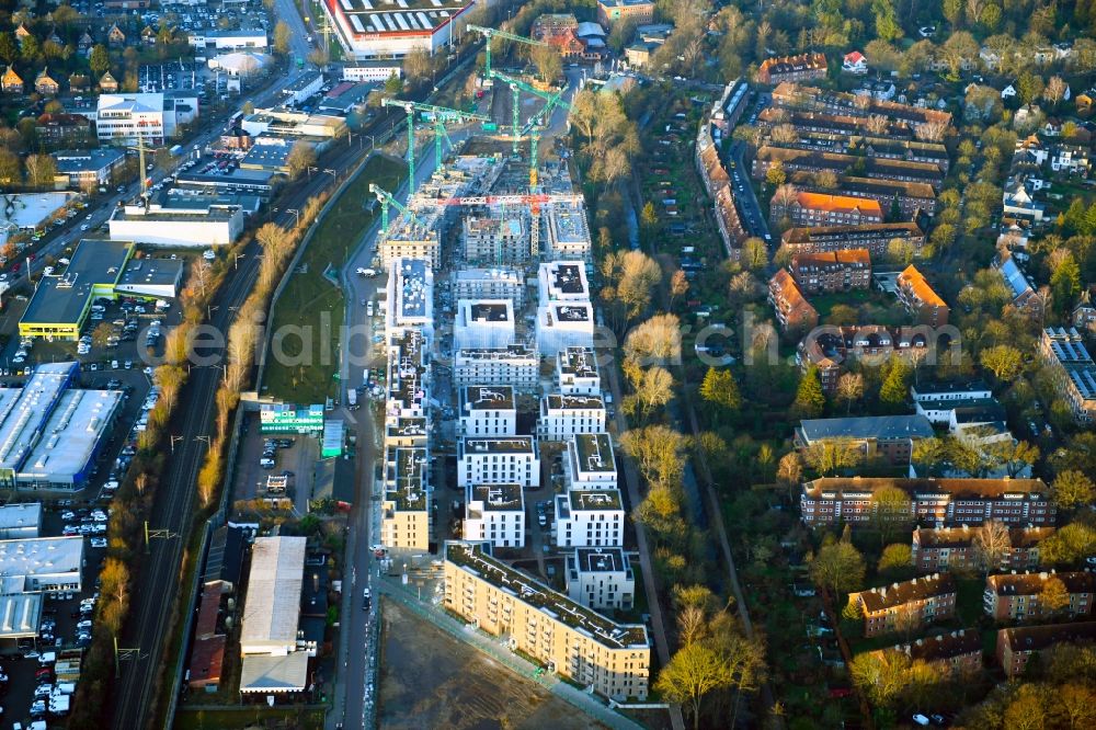 Aerial image Hamburg - Construction site to build a new multi-family residential complex on Gert-Marcus-Strasse in the district Gross Borstel in Hamburg, Germany