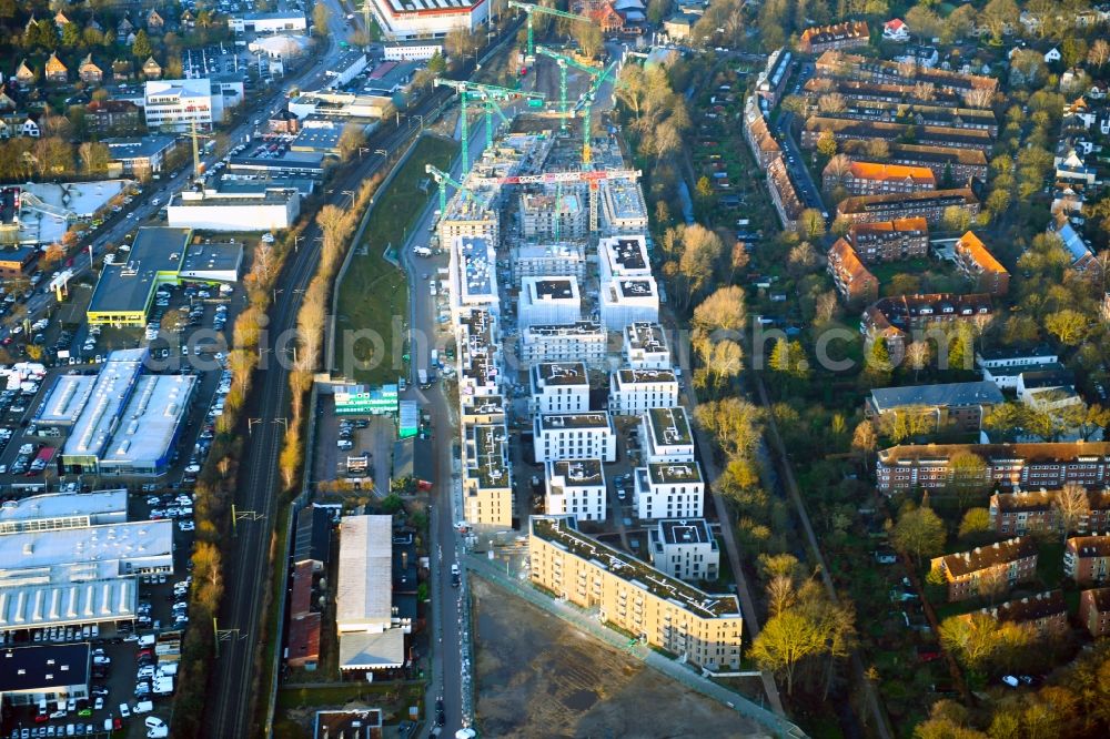 Aerial photograph Hamburg - Construction site to build a new multi-family residential complex on Gert-Marcus-Strasse in the district Gross Borstel in Hamburg, Germany