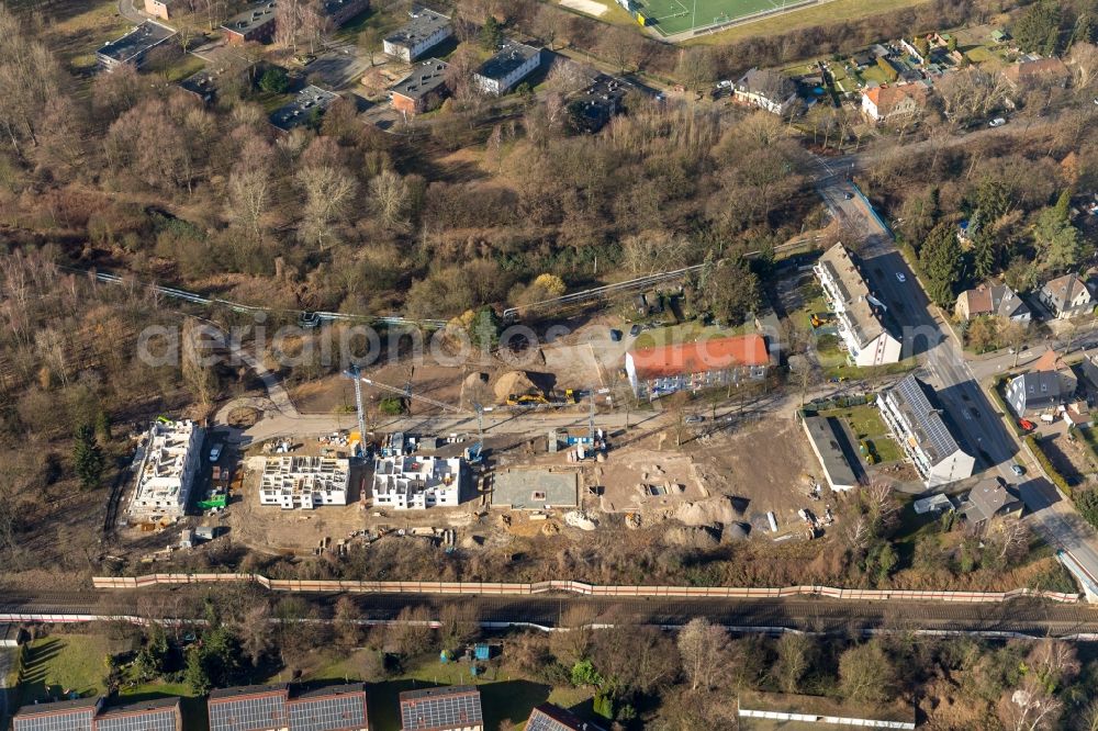 Aerial photograph Bottrop - Construction site to build a new multi-family residential complex of Gesellschaft fuer Bauen and Wohnen Bottrop mbH Zum Haldenblick in Bottrop in the state North Rhine-Westphalia, Germany