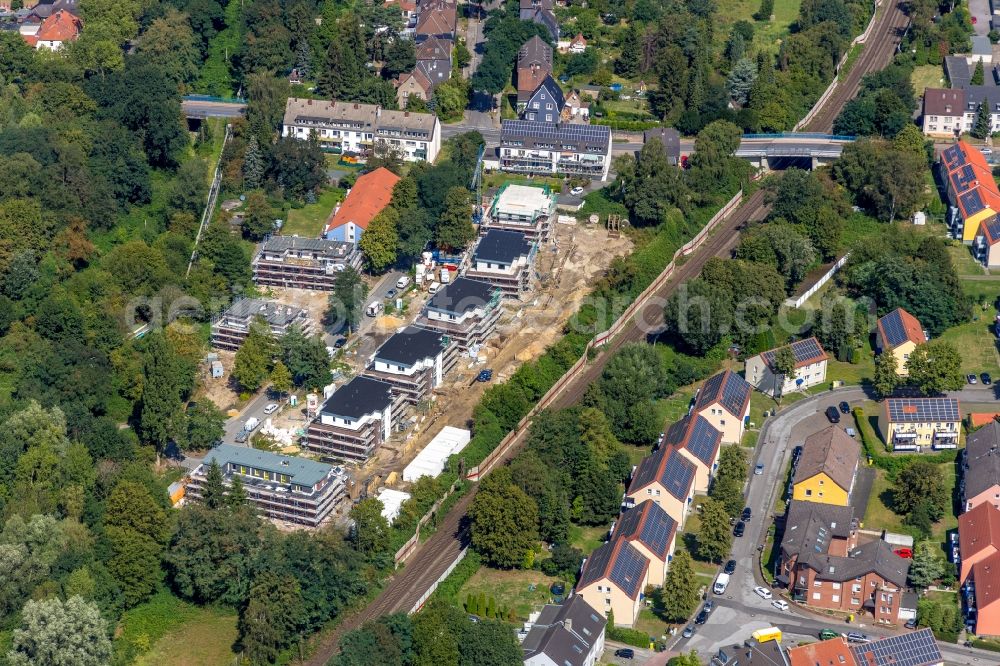 Bottrop from above - Construction site to build a new multi-family residential complex of Gesellschaft fuer Bauen and Wohnen Bottrop mbH Zum Haldenblick in Bottrop in the state North Rhine-Westphalia, Germany