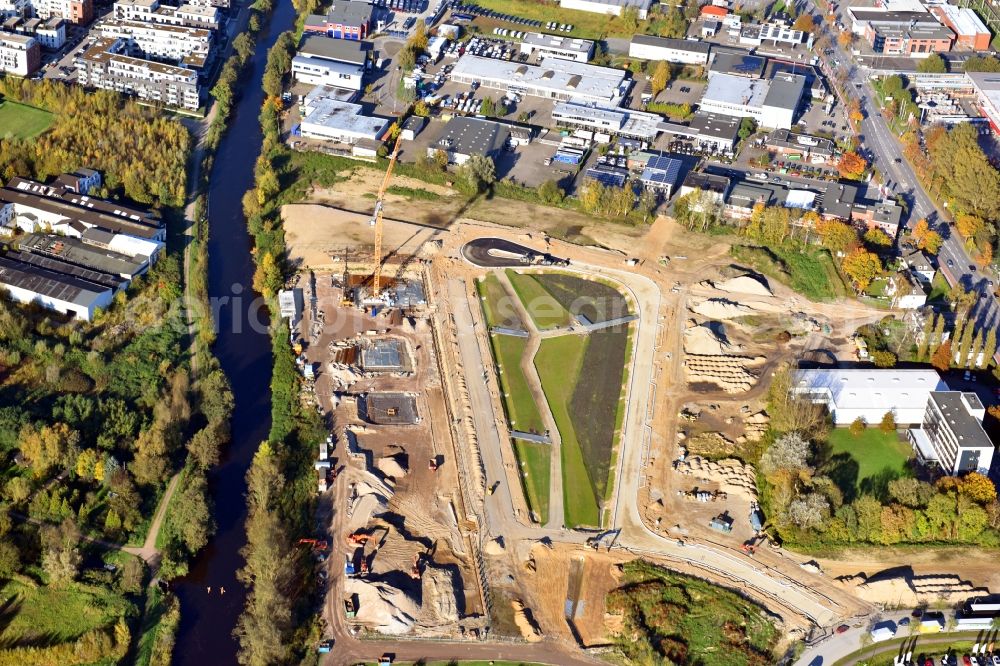 Aerial photograph Hamburg - Construction site to build a new multi-family residential complex Glasblaeserhoefe on Schleusengraben in the district Bergedorf in Hamburg, Germany