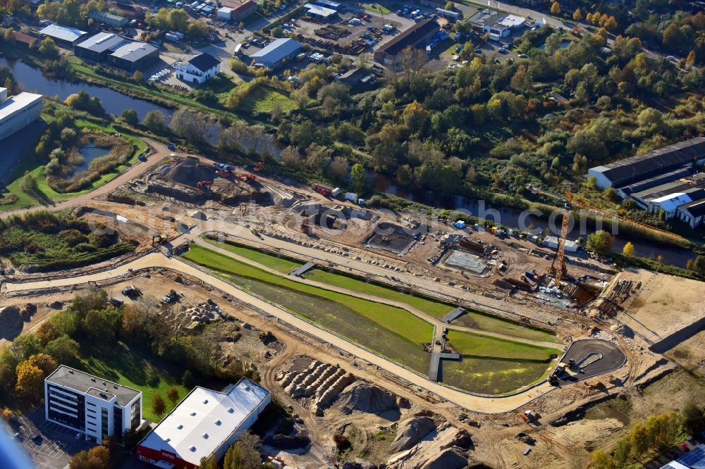 Aerial image Hamburg - Construction site to build a new multi-family residential complex Glasblaeserhoefe on Schleusengraben in the district Bergedorf in Hamburg, Germany