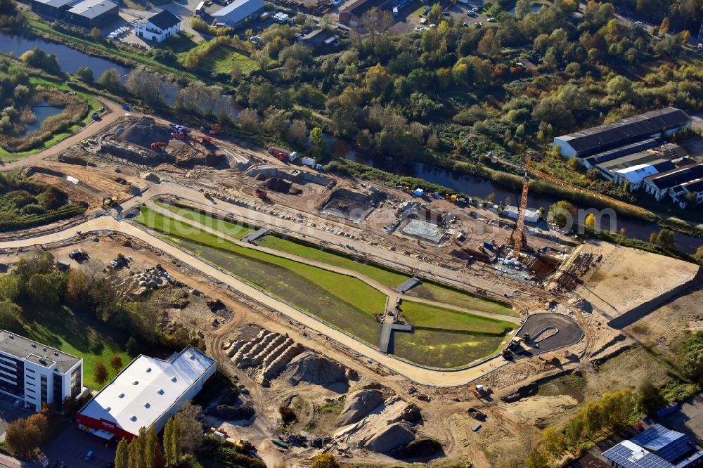 Aerial photograph Hamburg - Construction site to build a new multi-family residential complex Glasblaeserhoefe on Schleusengraben in the district Bergedorf in Hamburg, Germany