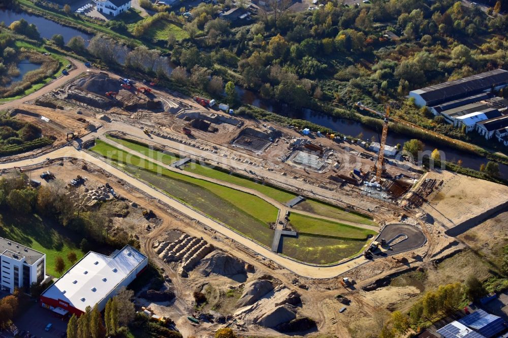 Hamburg from above - Construction site to build a new multi-family residential complex Glasblaeserhoefe on Schleusengraben in the district Bergedorf in Hamburg, Germany