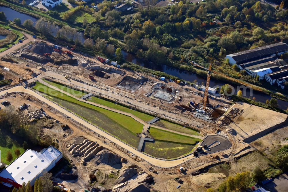 Aerial image Hamburg - Construction site to build a new multi-family residential complex Glasblaeserhoefe on Schleusengraben in the district Bergedorf in Hamburg, Germany