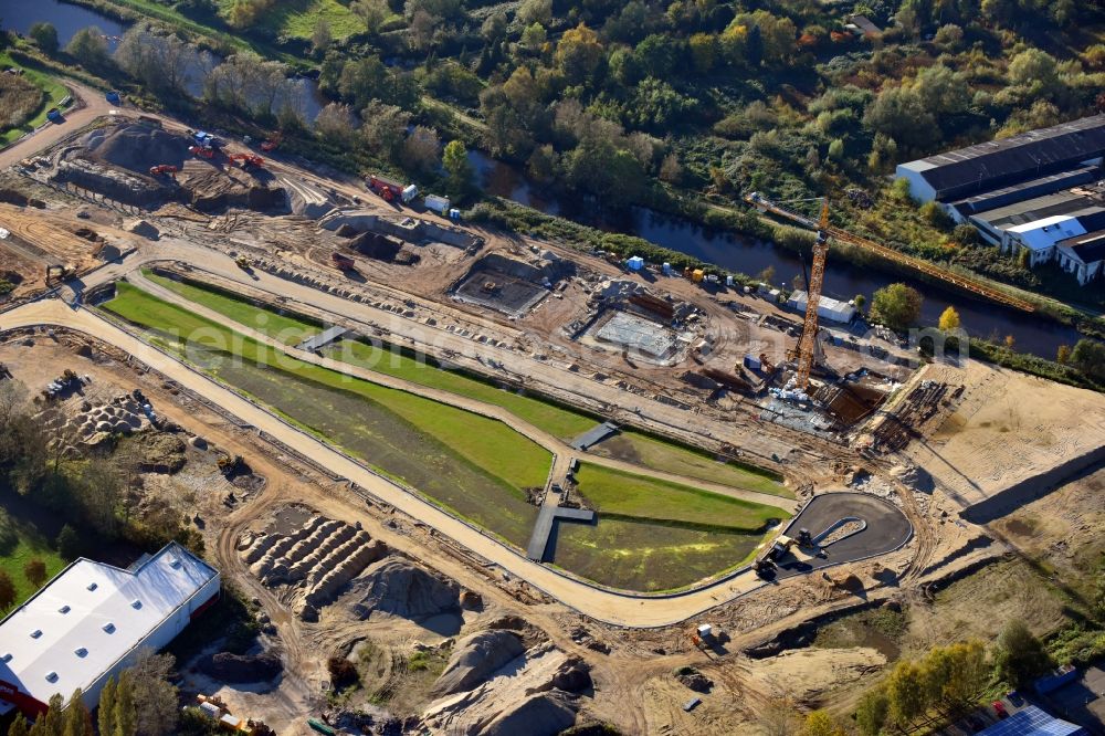 Aerial photograph Hamburg - Construction site to build a new multi-family residential complex Glasblaeserhoefe on Schleusengraben in the district Bergedorf in Hamburg, Germany