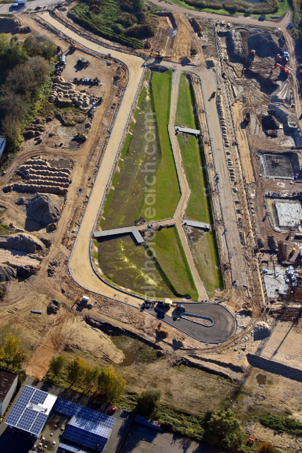 Hamburg from above - Construction site to build a new multi-family residential complex Glasblaeserhoefe on Schleusengraben in the district Bergedorf in Hamburg, Germany