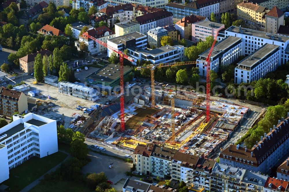 Aerial image München - Construction site to build a new multi-family residential complex Gmunder Hoefe on Gmunder Strasse corner Hofmannstrasse in the district Obersendling in Munich in the state Bavaria, Germany