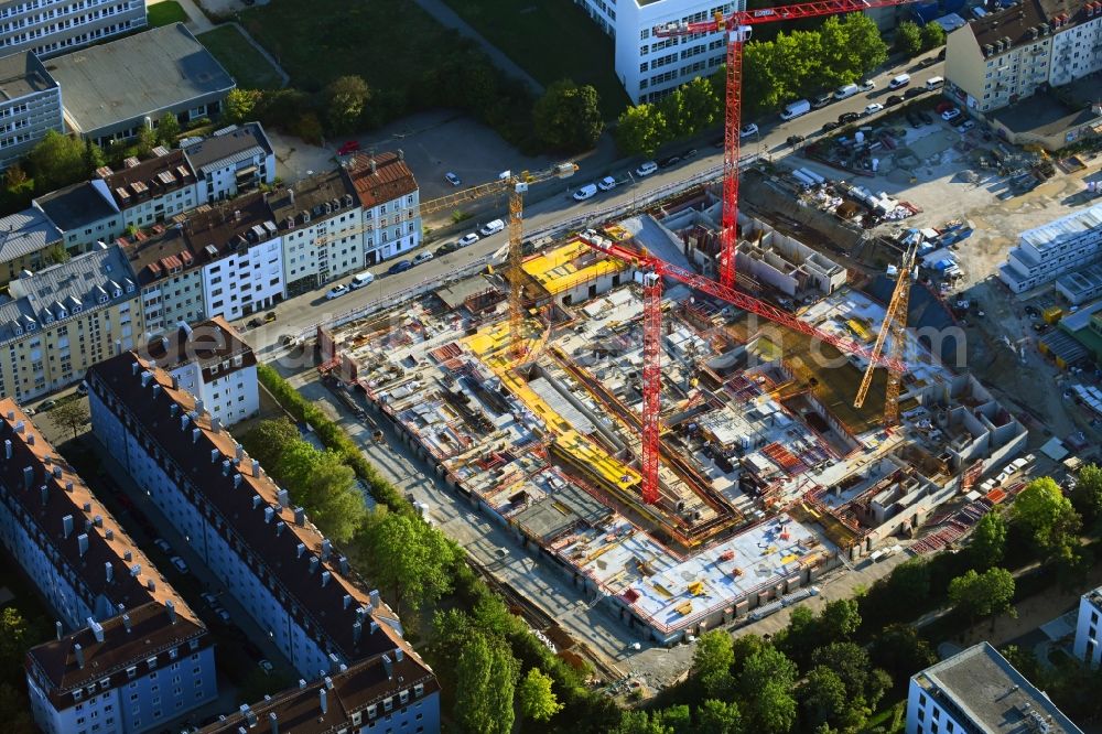 Aerial image München - Construction site to build a new multi-family residential complex Gmunder Hoefe on Gmunder Strasse corner Hofmannstrasse in the district Obersendling in Munich in the state Bavaria, Germany