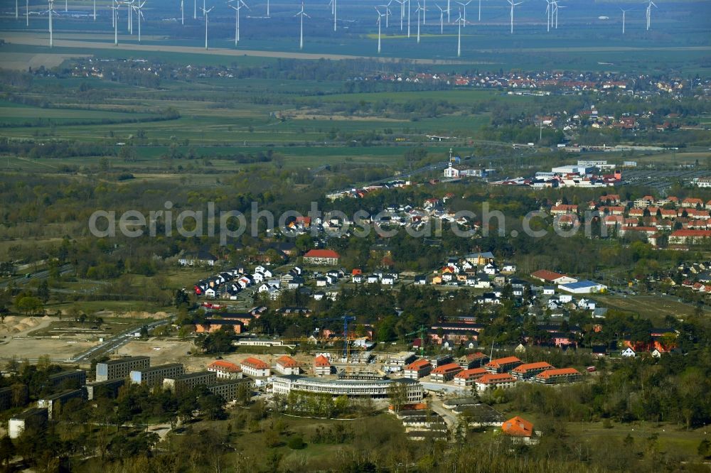 Aerial image Wustermark - Construction site to build a new multi-family residential complex Gold- Gartenstadt Olympisches Dorf von 1936 in the district Elstal in Wustermark in the state Brandenburg, Germany