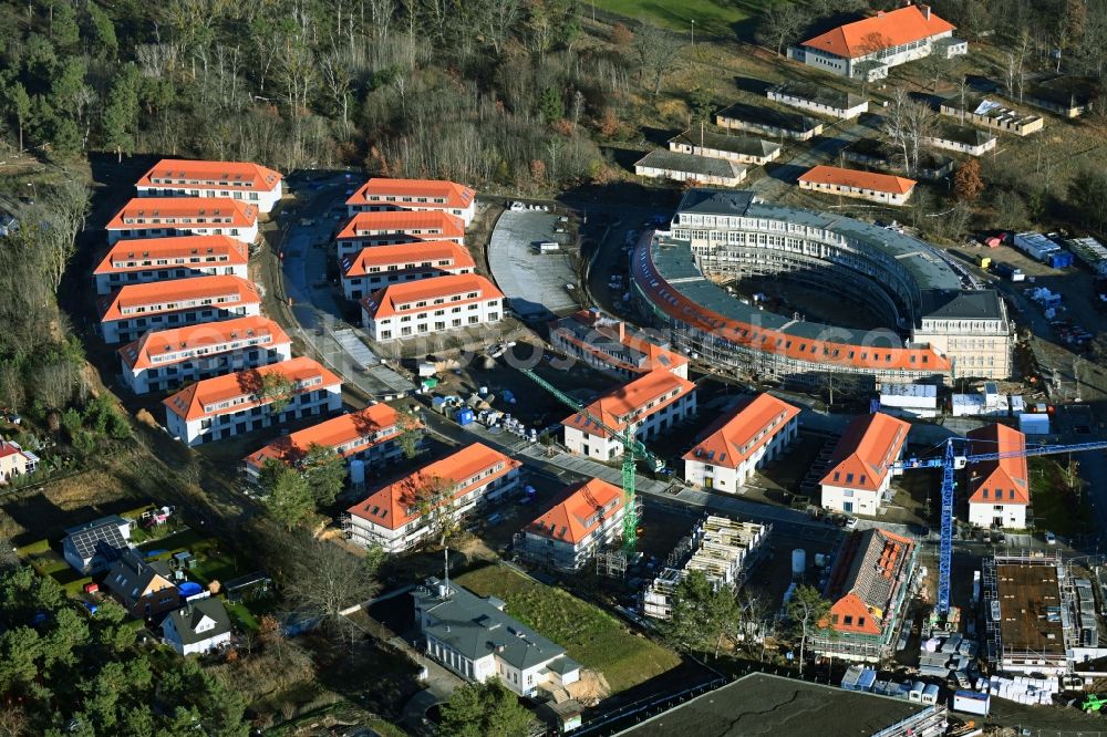 Aerial image Wustermark - Construction site to build a new multi-family residential complex Gold- Gartenstadt Olympisches Dorf von 1936 in the district Elstal in Wustermark in the state Brandenburg, Germany