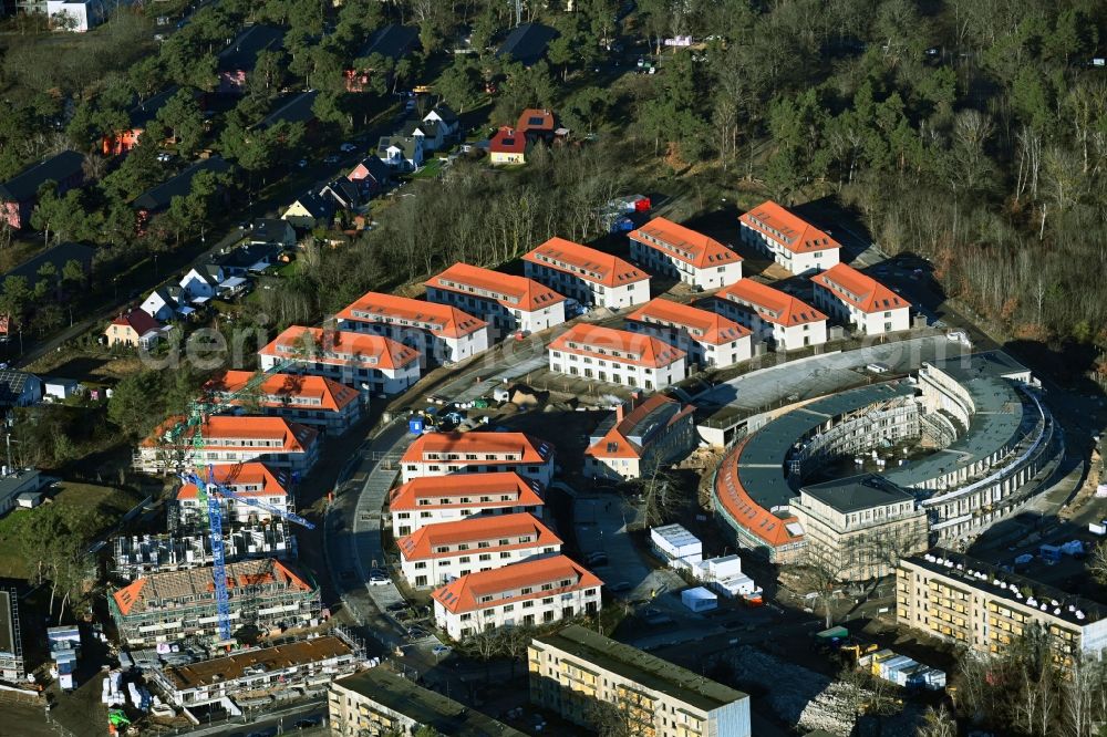 Aerial photograph Wustermark - Construction site to build a new multi-family residential complex Gold- Gartenstadt Olympisches Dorf von 1936 in the district Elstal in Wustermark in the state Brandenburg, Germany