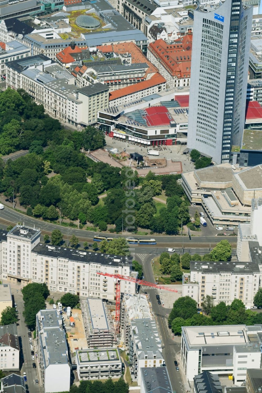 Aerial photograph Leipzig - Construction site to build a new multi-family residential complex Goldschmidt 10 on Goldschmidtstrasse in Leipzig in the state Saxony, Germany