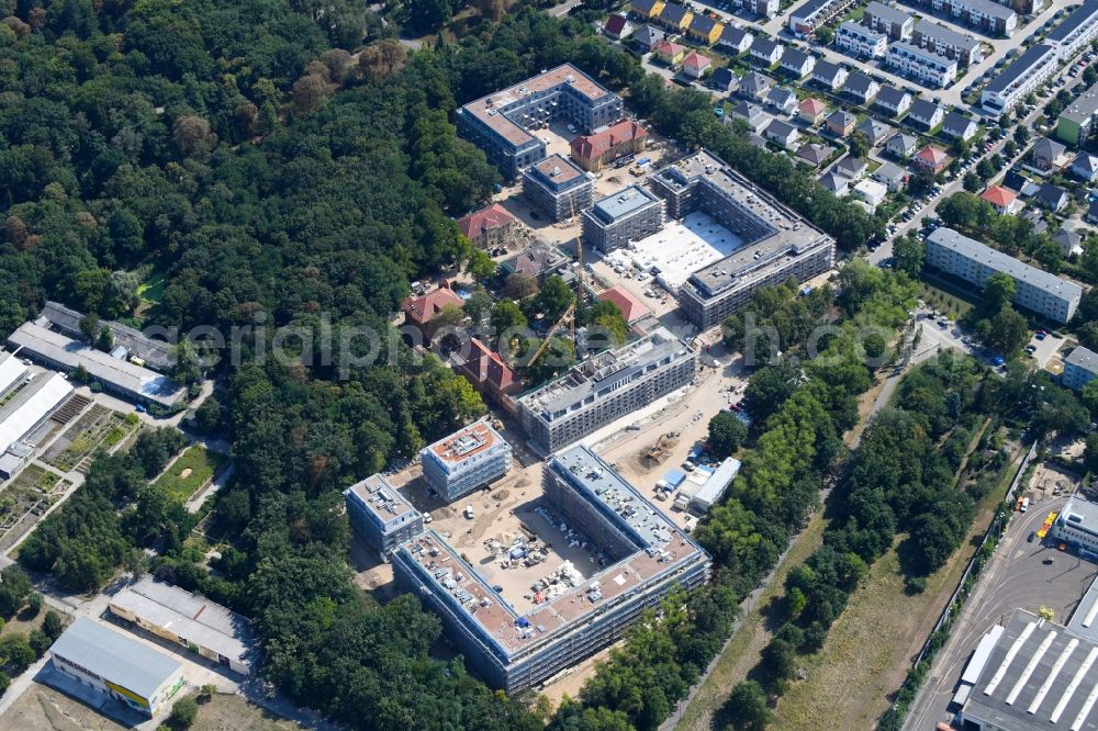 Aerial photograph Berlin - Construction site for the construction of a multi-family house residential complex on the grounds of the former Kinderklinik Lindenhof on the Gotlindestrasse in the district of Lichtenberg in Berlin, Germany