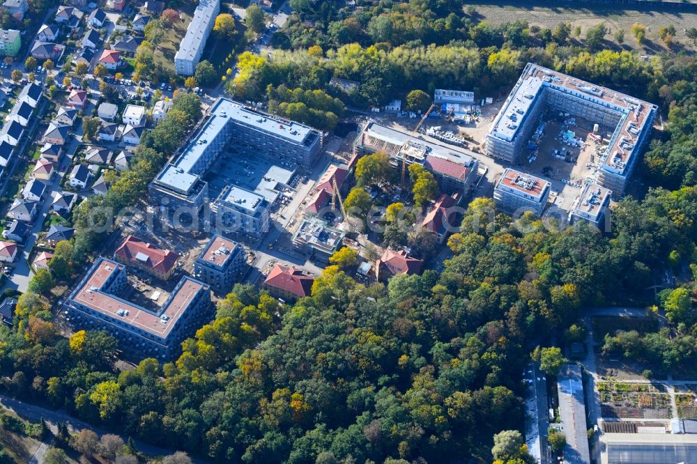 Aerial image Berlin - Construction site for the construction of a multi-family house residential complex on the grounds of the former Kinderklinik Lindenhof on the Gotlindestrasse in the district of Lichtenberg in Berlin, Germany