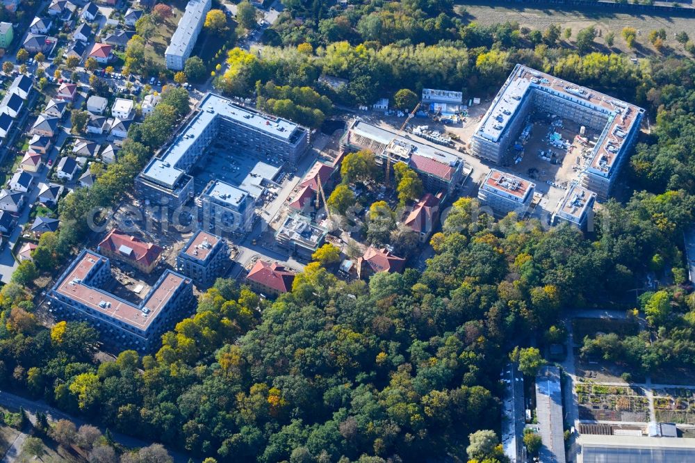 Aerial photograph Berlin - Construction site for the construction of a multi-family house residential complex on the grounds of the former Kinderklinik Lindenhof on the Gotlindestrasse in the district of Lichtenberg in Berlin, Germany