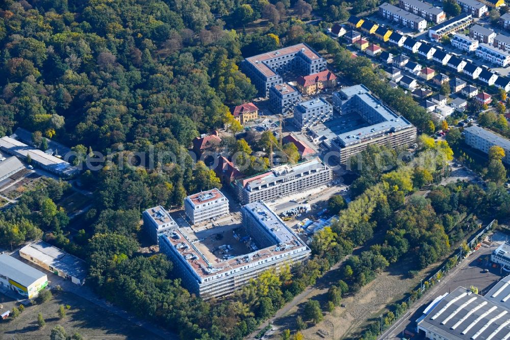 Aerial image Berlin - Construction site for the construction of a multi-family house residential complex on the grounds of the former Kinderklinik Lindenhof on the Gotlindestrasse in the district of Lichtenberg in Berlin, Germany