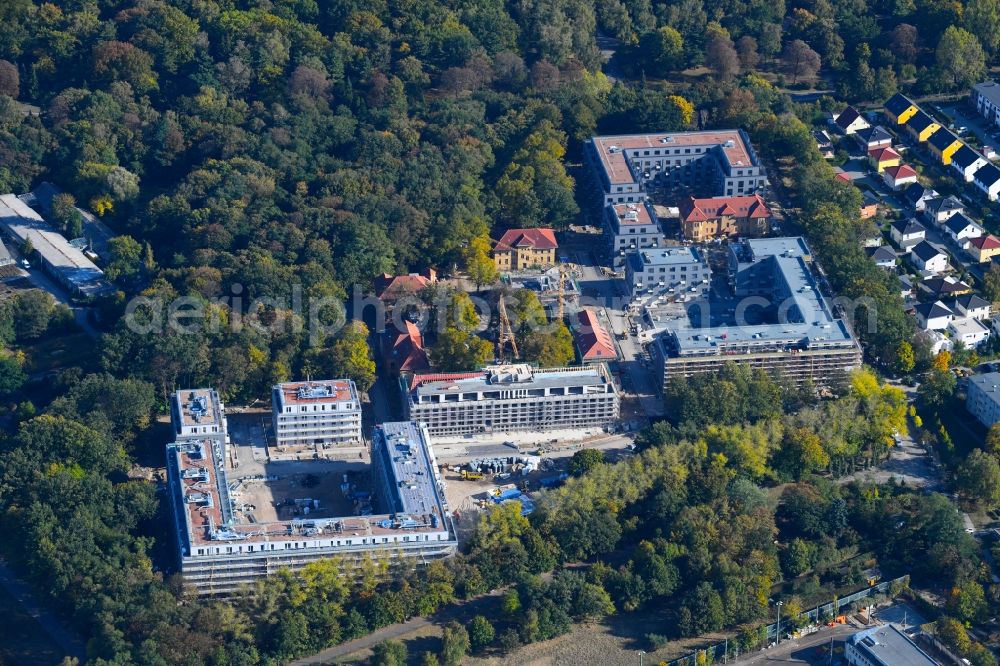 Aerial photograph Berlin - Construction site for the construction of a multi-family house residential complex on the grounds of the former Kinderklinik Lindenhof on the Gotlindestrasse in the district of Lichtenberg in Berlin, Germany