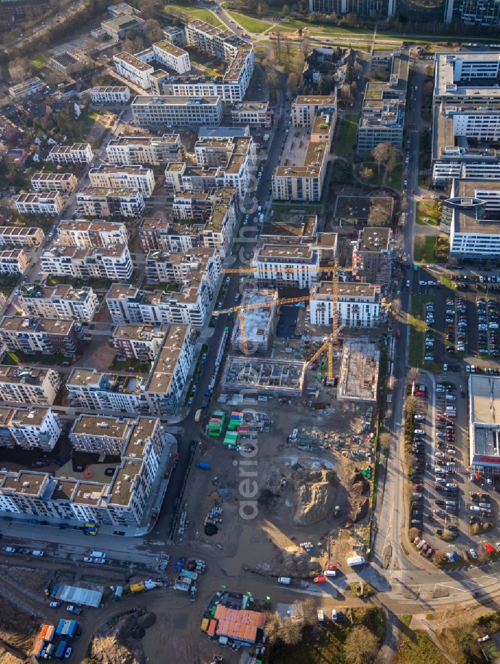 Aerial photograph Düsseldorf - Construction site to build a new multi-family residential complex Grafental on Roepkestrasse in Duesseldorf in the state North Rhine-Westphalia, Germany