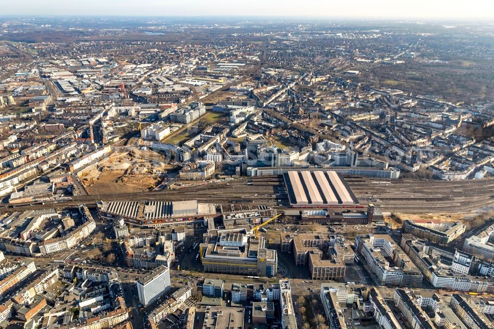 Aerial image Düsseldorf - Construction site to build a new multi-family residential complex Grand Central in the district Oberbilk in Duesseldorf in the state North Rhine-Westphalia, Germany