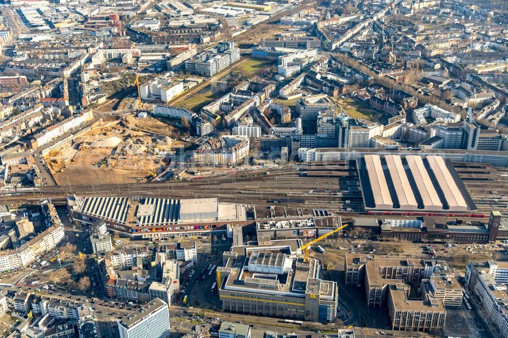 Aerial photograph Düsseldorf - Construction site to build a new multi-family residential complex Grand Central in the district Oberbilk in Duesseldorf in the state North Rhine-Westphalia, Germany