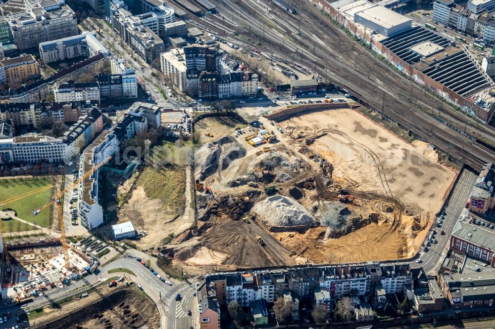 Aerial image Düsseldorf - Construction site to build a new multi-family residential complex Grand Central in the district Oberbilk in Duesseldorf in the state North Rhine-Westphalia, Germany