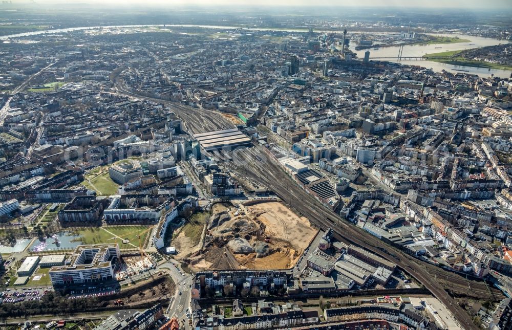 Aerial photograph Düsseldorf - Construction site to build a new multi-family residential complex Grand Central in the district Oberbilk in Duesseldorf in the state North Rhine-Westphalia, Germany