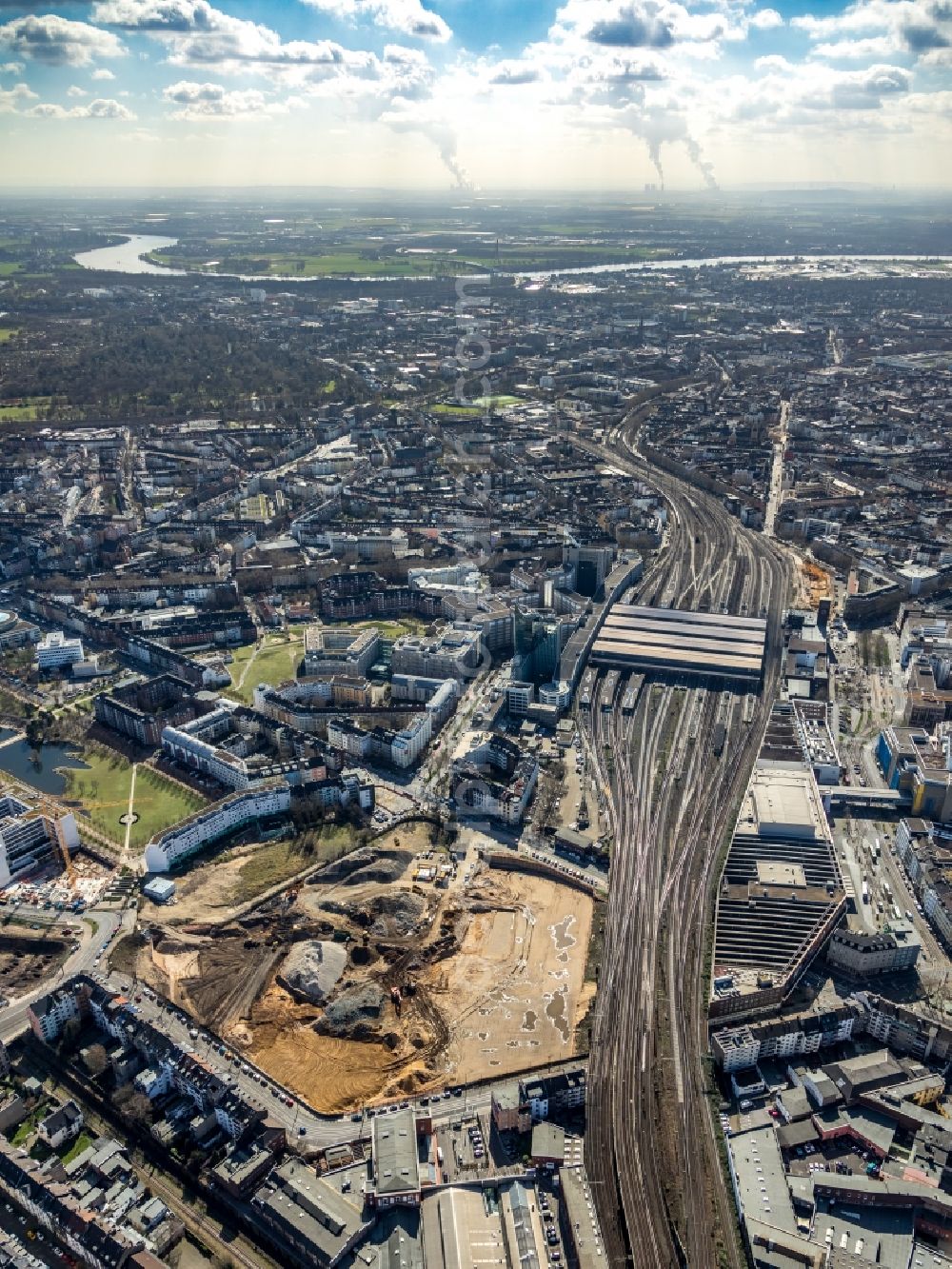 Düsseldorf from above - Construction site to build a new multi-family residential complex Grand Central in the district Oberbilk in Duesseldorf in the state North Rhine-Westphalia, Germany