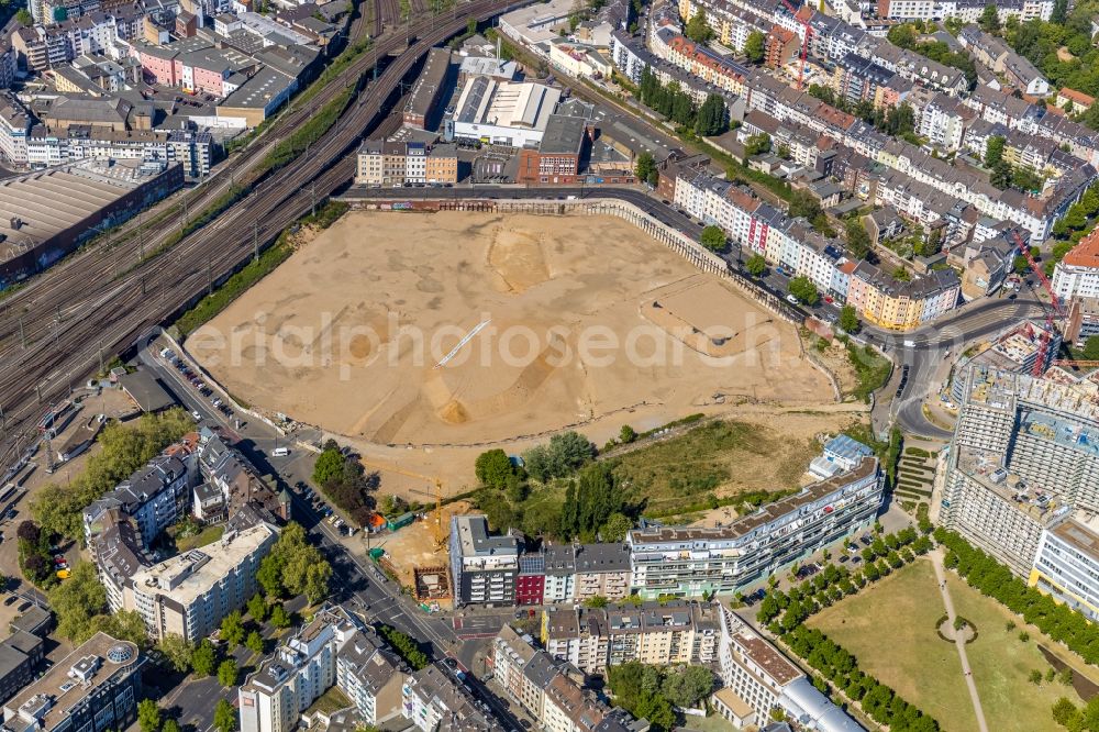 Düsseldorf from above - Construction site to build a new multi-family residential complex Grand Central in the district Oberbilk in Duesseldorf in the state North Rhine-Westphalia, Germany