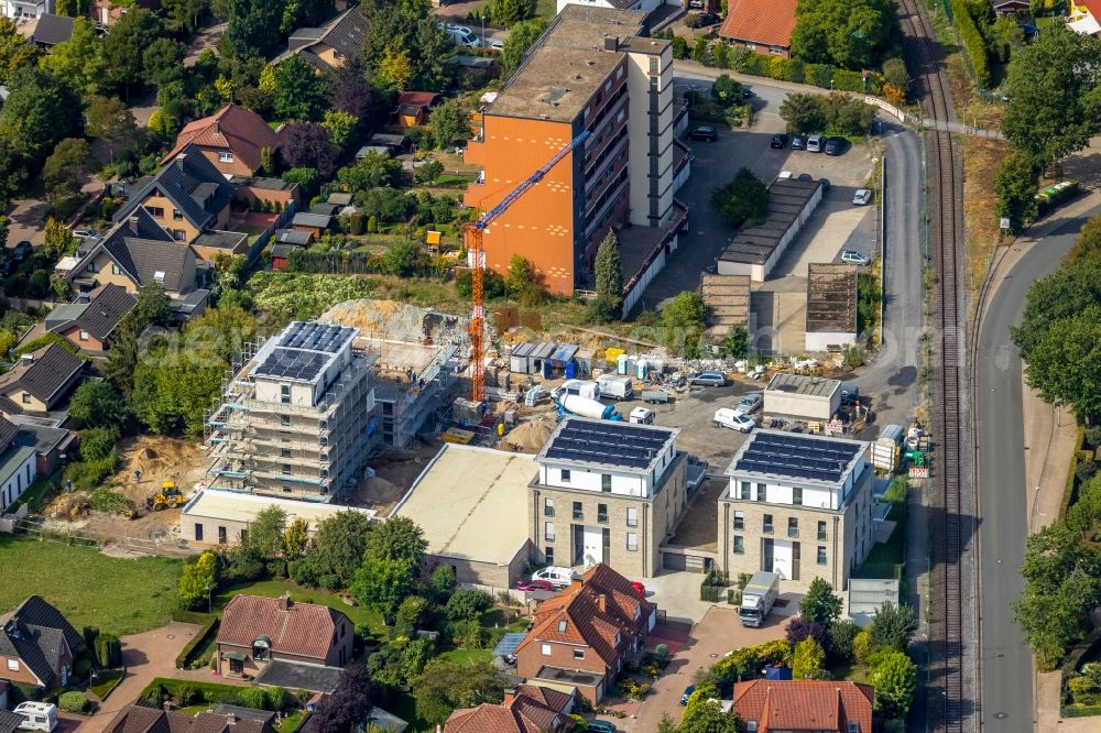 Hamm from above - Construction site to build a new multi-family residential complex at Grenzweg and Alter Papelweg in Hamm in the state North Rhine-Westphalia, Germany