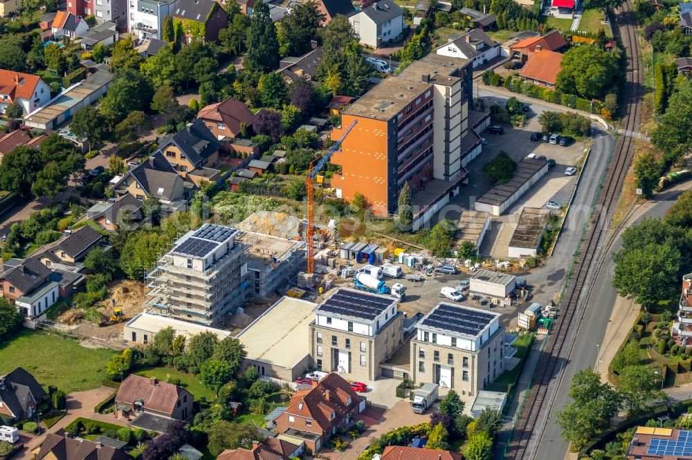 Hamm from the bird's eye view: Construction site to build a new multi-family residential complex at Grenzweg and Alter Papelweg in Hamm in the state North Rhine-Westphalia, Germany