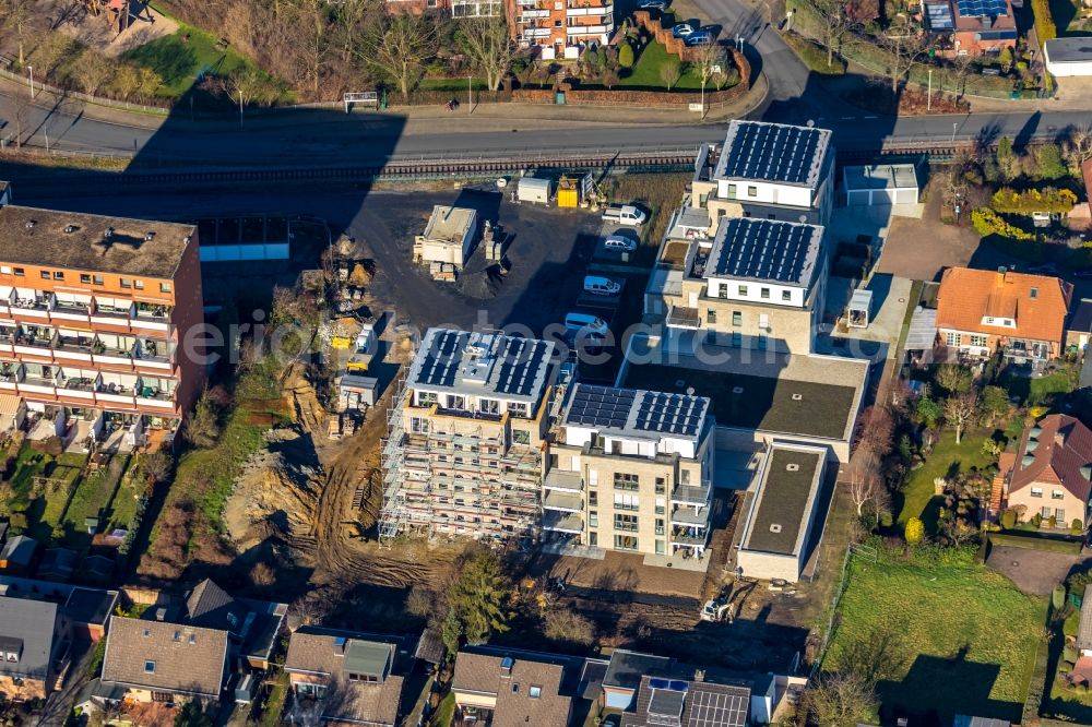 Aerial photograph Hamm - Construction site to build a new multi-family residential complex at Grenzweg and Alter Papelweg in Hamm in the state North Rhine-Westphalia, Germany