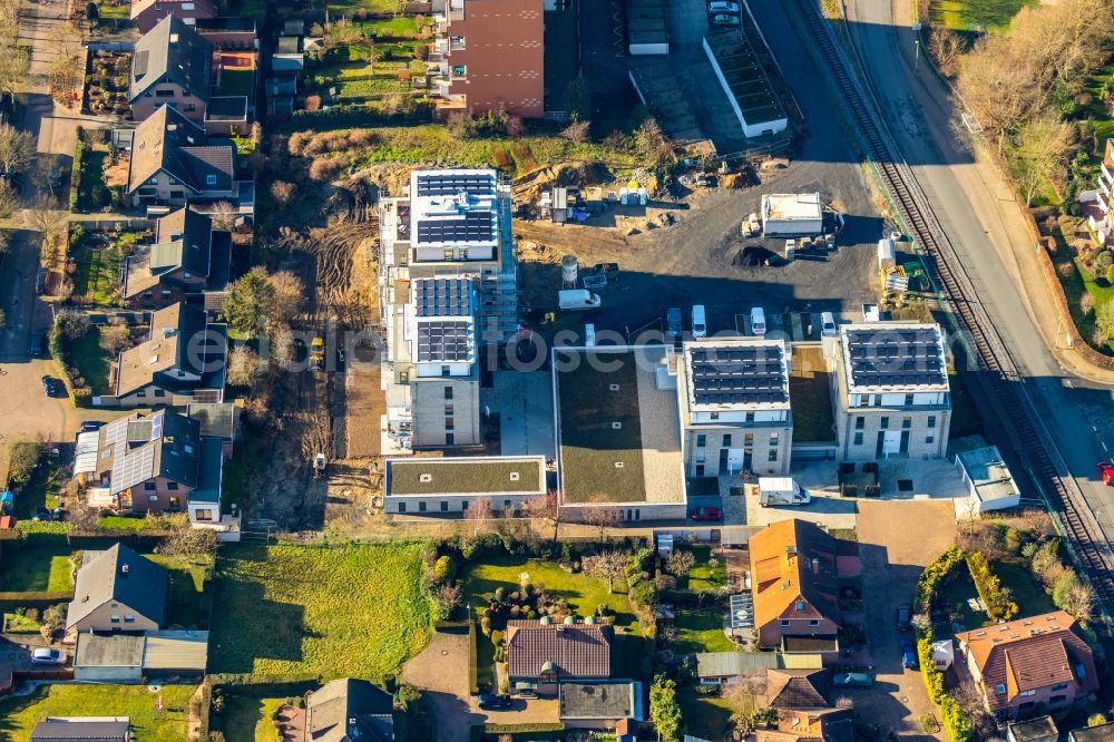 Hamm from the bird's eye view: Construction site to build a new multi-family residential complex at Grenzweg and Alter Papelweg in Hamm in the state North Rhine-Westphalia, Germany