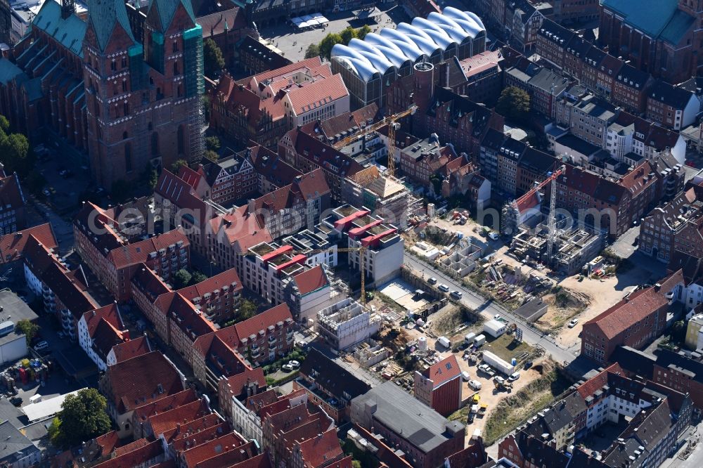 Lübeck from above - Construction site to build a new multi-family residential complex Fischstrasse - Braunstrasse in Gruenderviertel in the district Innenstadt in Luebeck in the state Schleswig-Holstein, Germany