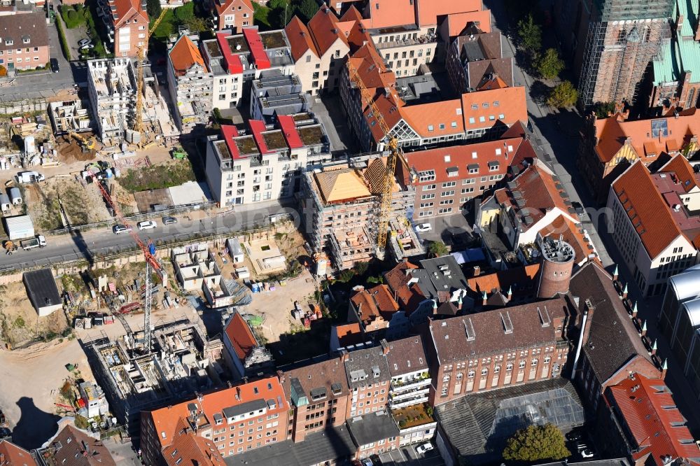 Aerial image Lübeck - Construction site to build a new multi-family residential complex Fischstrasse - Braunstrasse in Gruenderviertel in the district Innenstadt in Luebeck in the state Schleswig-Holstein, Germany