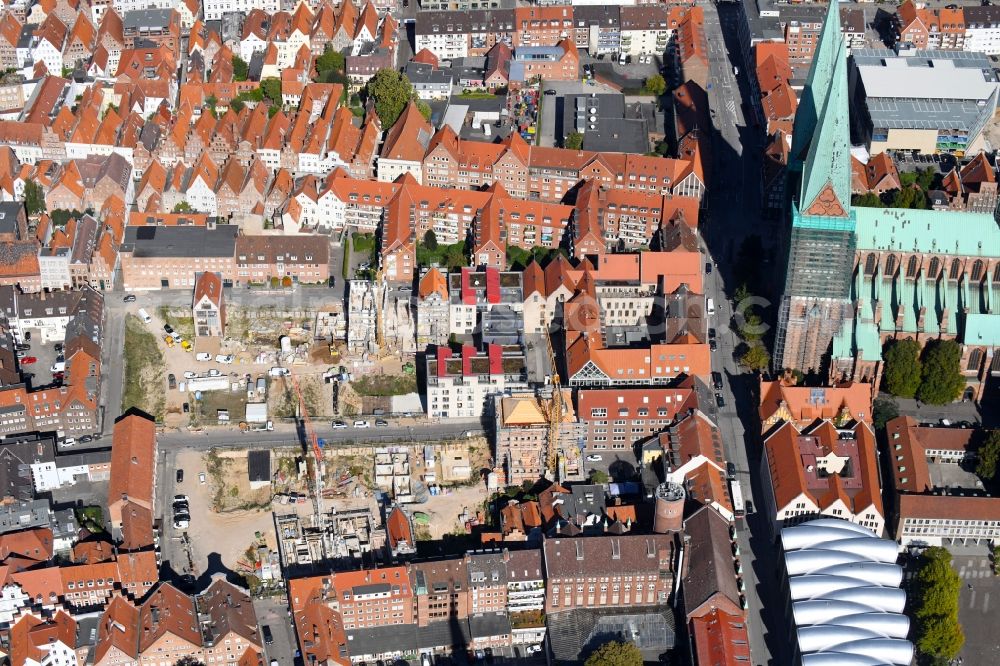 Lübeck from above - Construction site to build a new multi-family residential complex Fischstrasse - Braunstrasse in Gruenderviertel in the district Innenstadt in Luebeck in the state Schleswig-Holstein, Germany