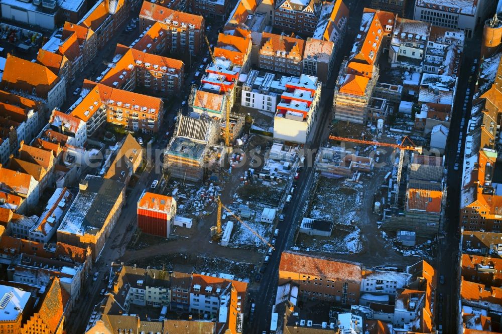 Aerial photograph Lübeck - Construction site to build a new multi-family residential complex Fischstrasse - Braunstrasse in Gruenderviertel in the district Innenstadt in Luebeck in the state Schleswig-Holstein, Germany