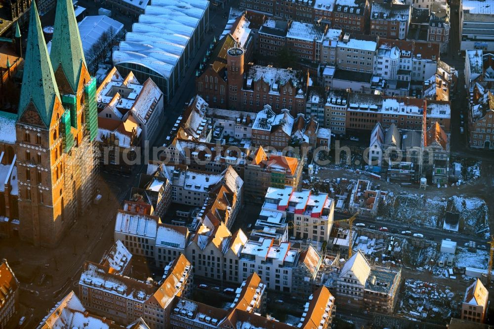 Lübeck from above - Construction site to build a new multi-family residential complex Fischstrasse - Alfstrasse in Gruenderviertel in the district Innenstadt in Luebeck in the state Schleswig-Holstein, Germany