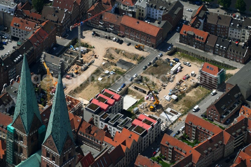 Lübeck from above - Construction site to build a new multi-family residential complex Gruendungsviertel der Grundstuecksgesellschaft TRAVE mbH in Luebeck in the state Schleswig-Holstein