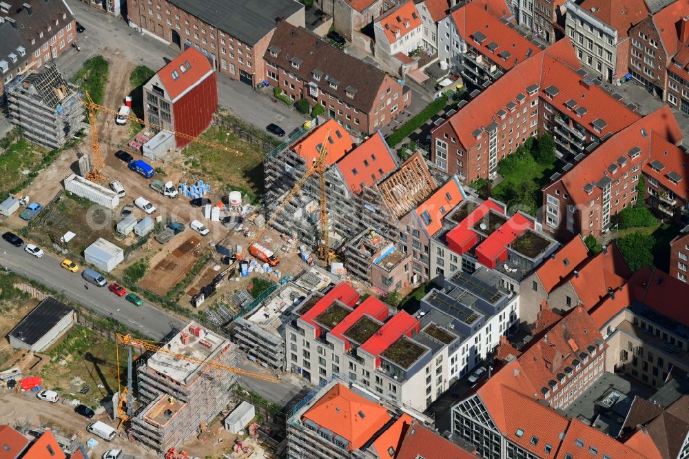 Lübeck from above - Construction site to build a new multi-family residential complex Gruendungsviertel der Grundstuecksgesellschaft TRAVE mbH in Luebeck in the state Schleswig-Holstein