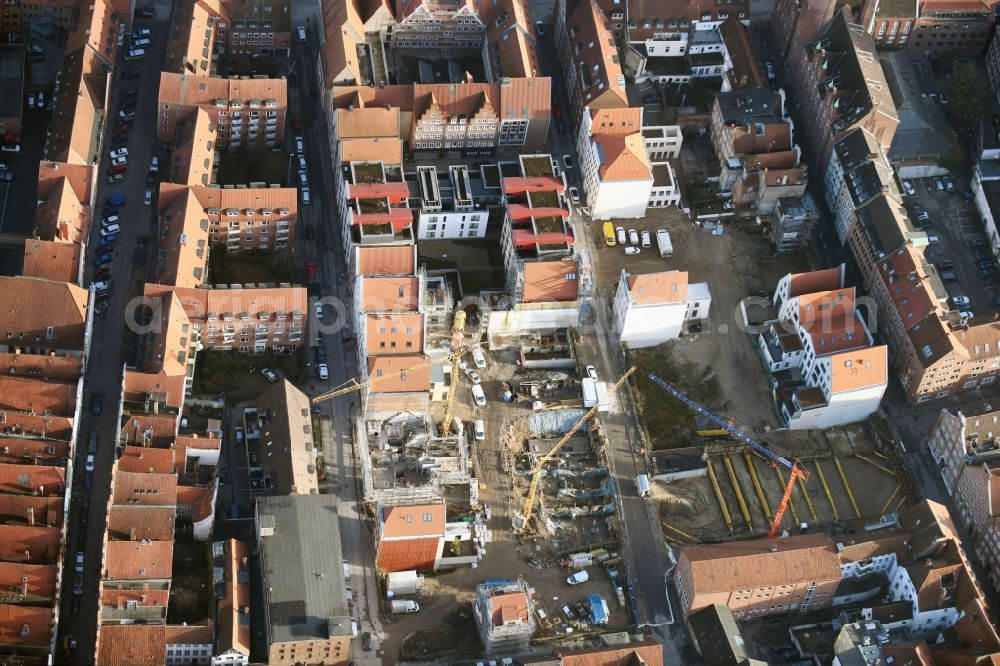 Aerial photograph Lübeck - Construction site to build a new multi-family residential complex Gruendungsviertel der Grundstuecksgesellschaft TRAVE mbH in Luebeck in the state Schleswig-Holstein