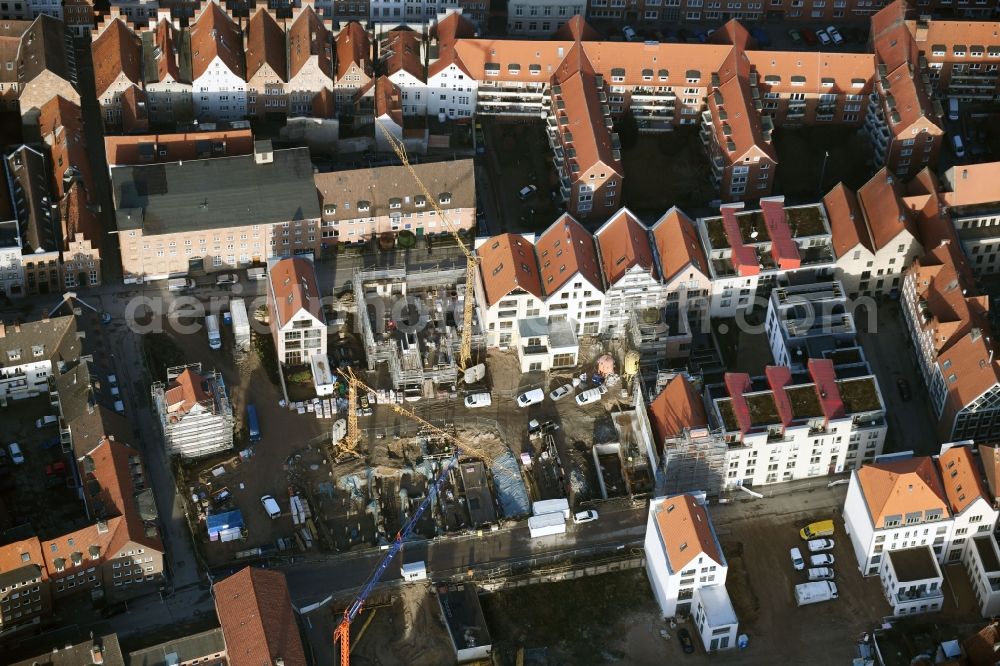 Lübeck from above - Construction site to build a new multi-family residential complex Gruendungsviertel der Grundstuecksgesellschaft TRAVE mbH in Luebeck in the state Schleswig-Holstein