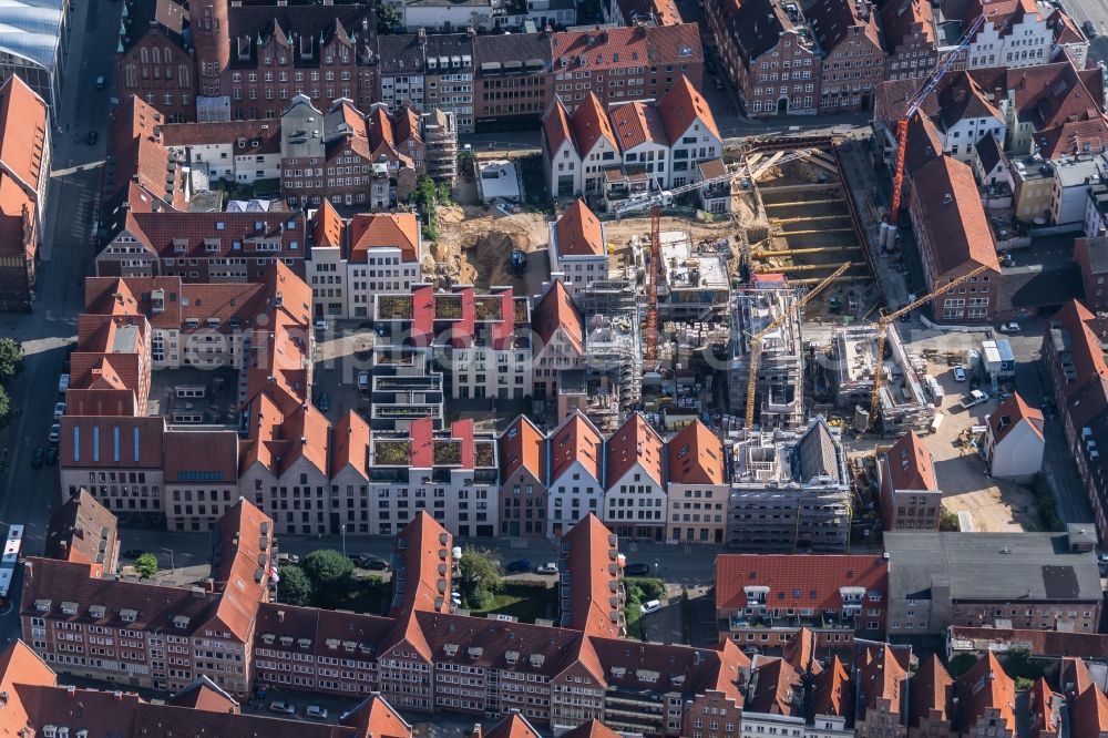 Aerial photograph Lübeck - Construction site to build a new multi-family residential complex Gruendungsviertel der Grundstuecksgesellschaft TRAVE mbH in Luebeck in the state Schleswig-Holstein